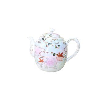 Asian Teapot Vintage Moriage Pink Gray White Leaves Leaf 91850 Gold
